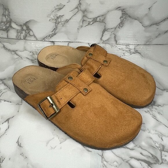 Time and Tru Shoes - TIME AND TRU Women's 6 Tan Chestnut Faux Suede Cork Clog Slip On Shoes NWOT NEW